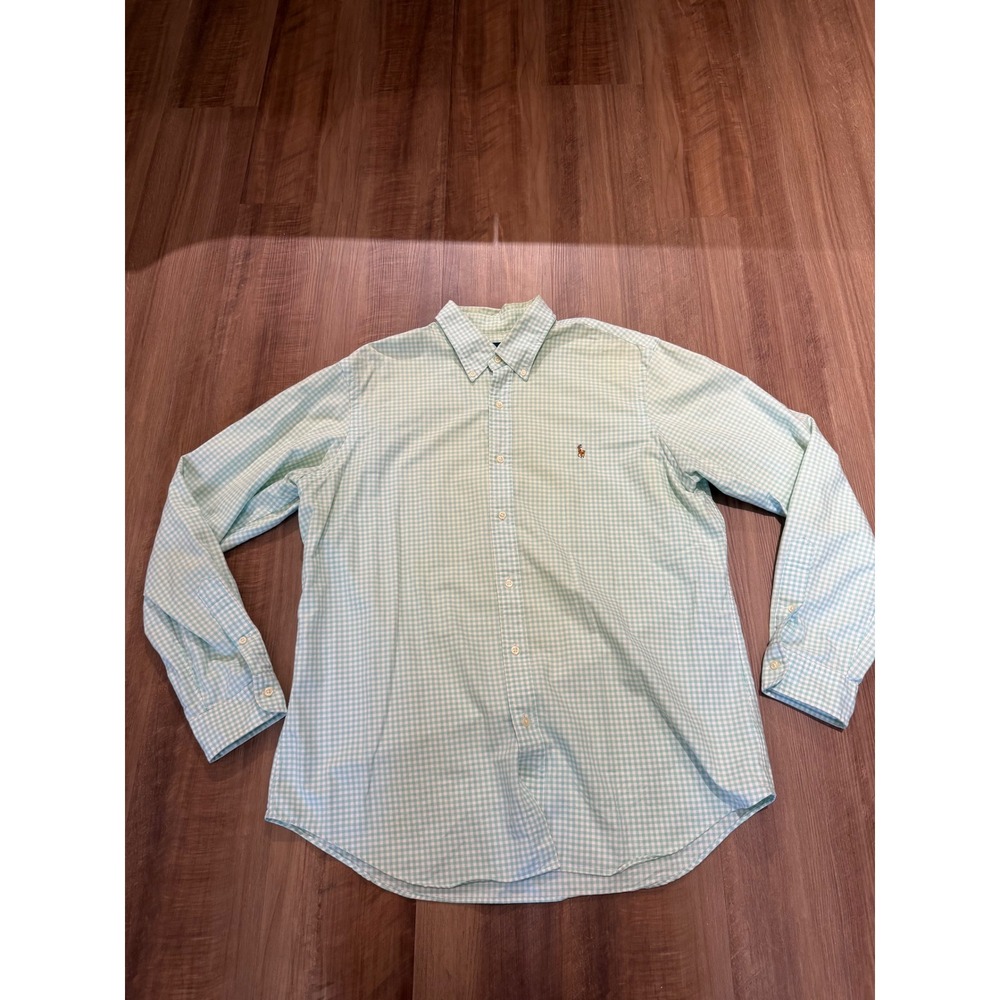 Ralph Lauren Button Down Shirt Mens XL Green Gingham Plaid Long Sleeve Cotton